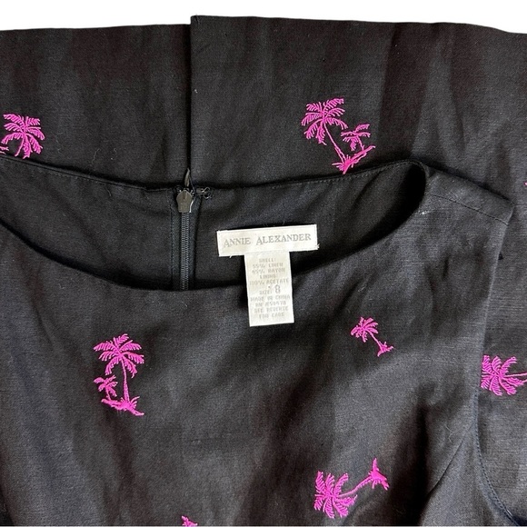 Annie Alexander Embroidered Linen Blend Palm Tree Dress in Black and Pink Size 8 - Picture 5 of 7